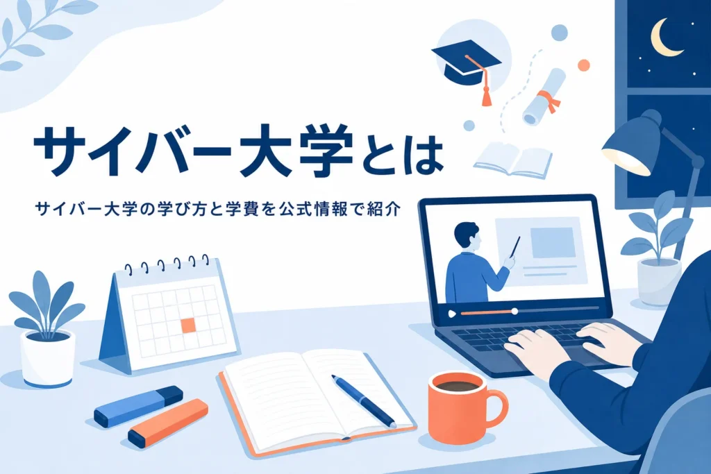 サイバー大学の学び方と学費を公式の情報で紹介する記事のアイキャッチ