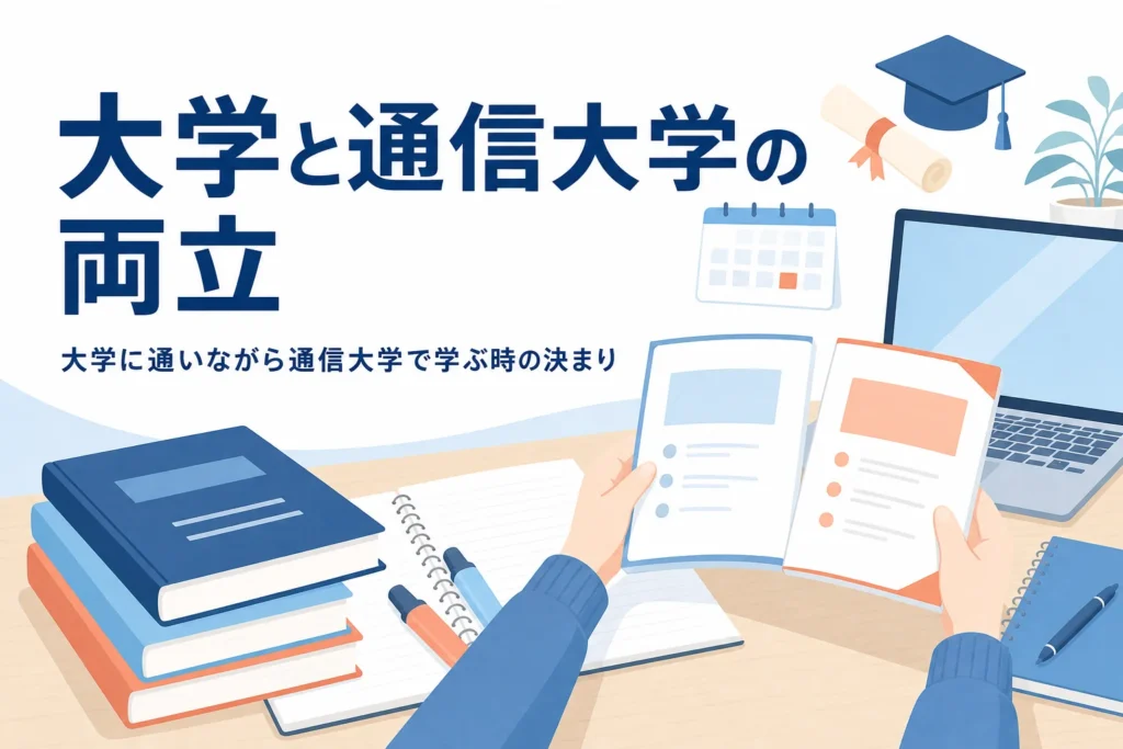 大学に通いながら通信大学で学べるのか、ダブルスクールの決まりと注意点を紹介する記事のアイキャッチ