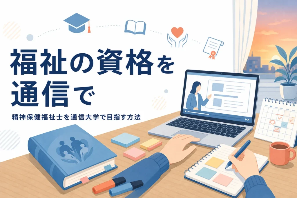 精神保健福祉士や介護福祉士を通信大学で目指す方法と実習の準備を紹介する記事のアイキャッチ