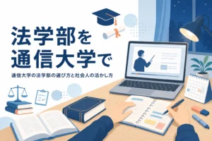 法学部のある通信大学の選び方と、法律を学ぶ社会人の活かし方を紹介する記事のアイキャッチ