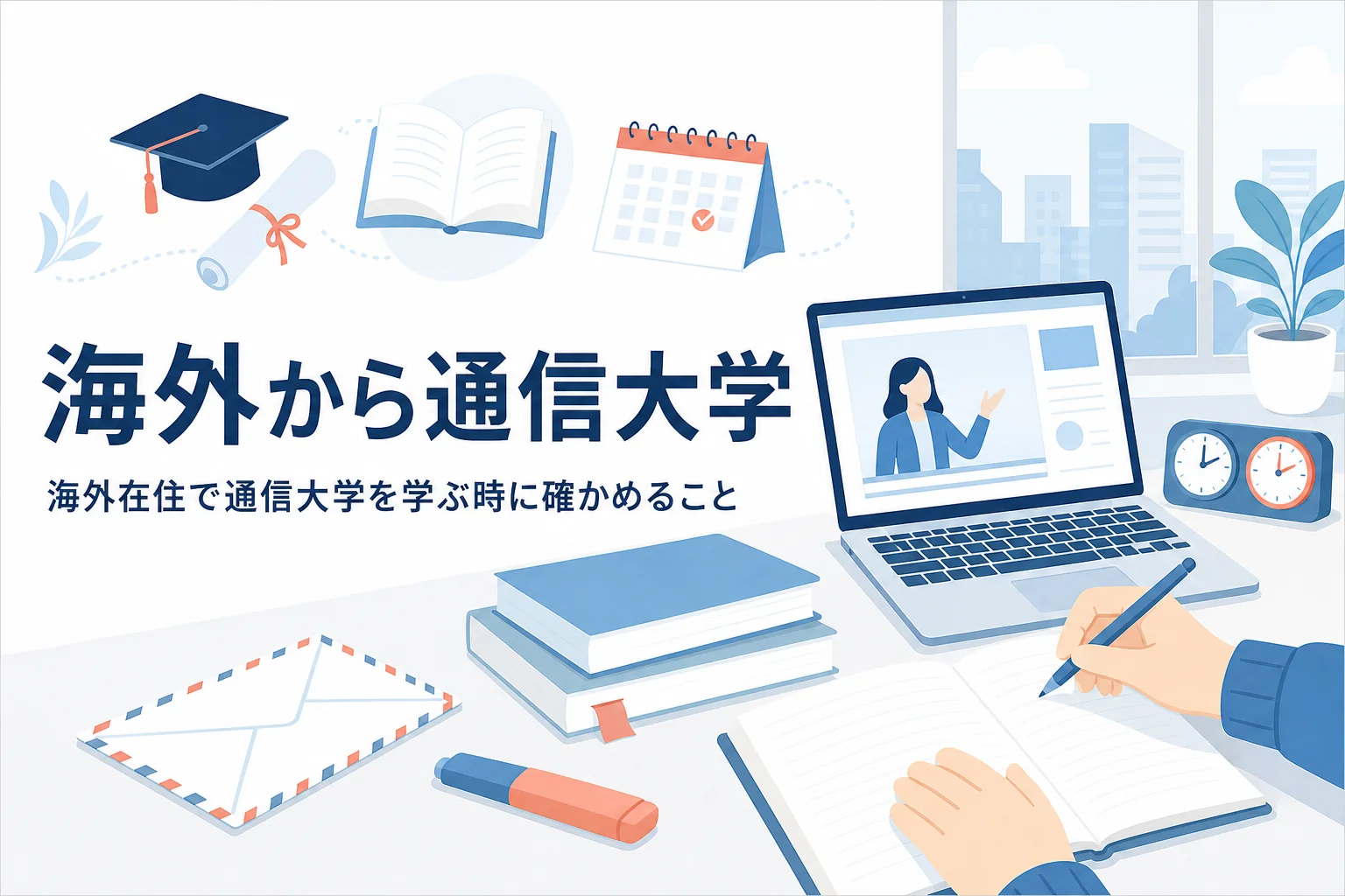 海外在住で通信大学を学ぶ時に確かめることを紹介する記事のアイキャッチ