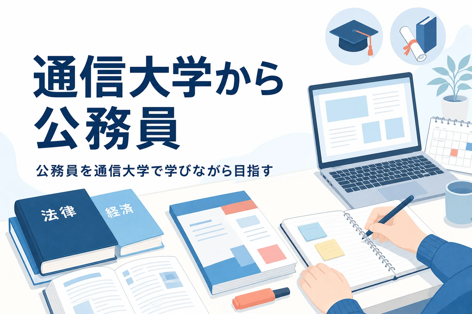 通信大学から公務員を目指す時の受験資格と、学びながらの準備を紹介する記事のアイキャッチ