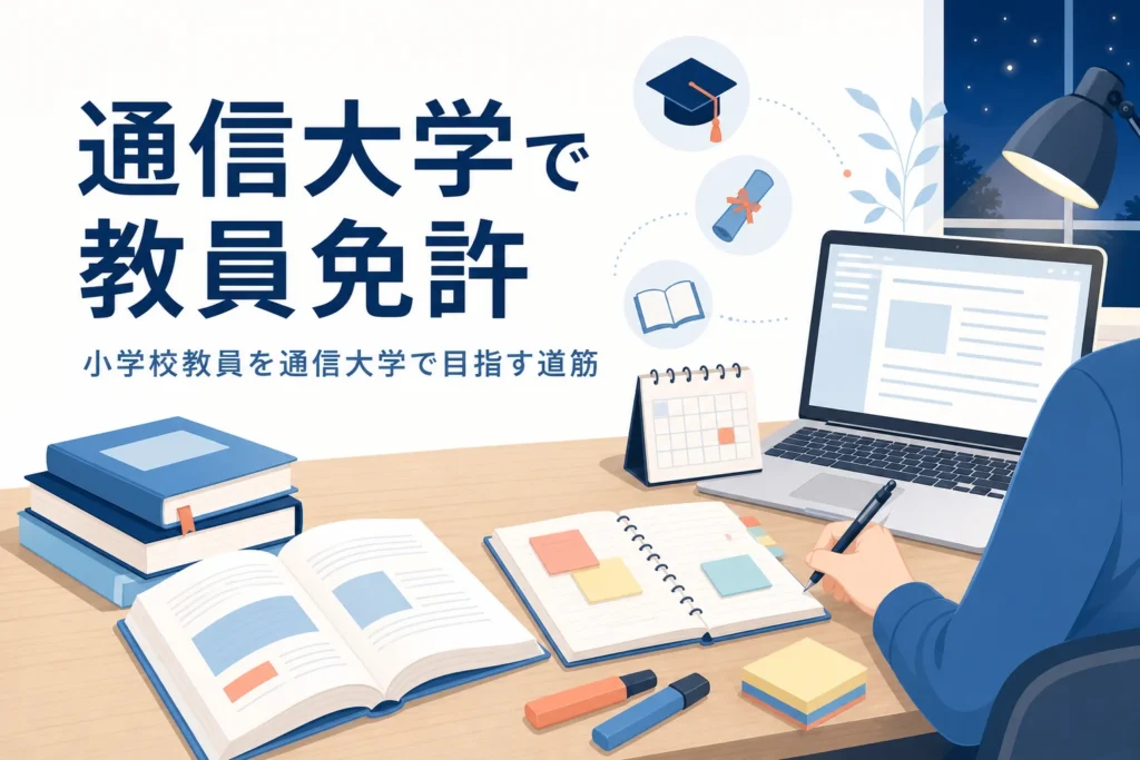 小学校教員の免許を通信大学で取る方法と、教育学部の選び方を紹介する記事のアイキャッチ