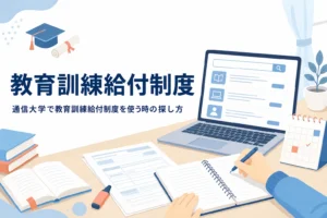 通信大学で使える教育訓練給付制度の対象講座の探し方を紹介する記事のアイキャッチ