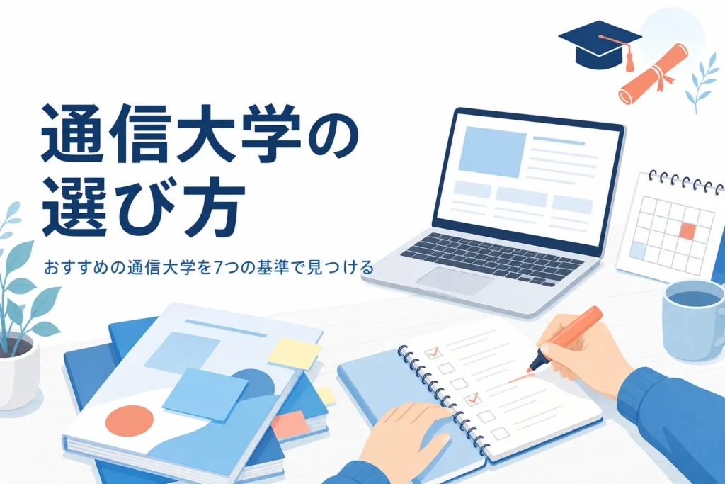 通信大学のおすすめを、7つの基準で自分に合う大学を見つける記事のアイキャッチ
