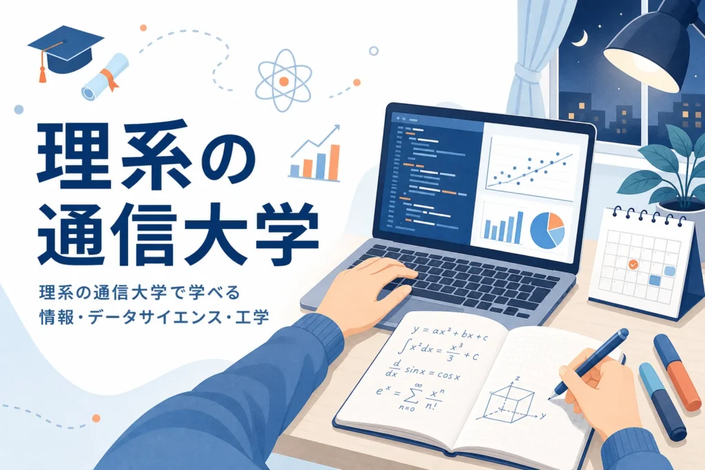 理系の通信大学で学べる情報・データサイエンス・工学の分野と大学の選び方を紹介する記事のアイキャッチ