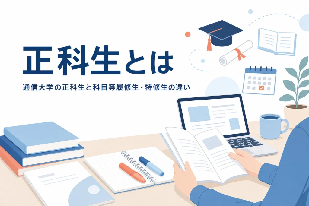 通信大学の正科生とは何かを、科目等履修生・特修生と比べて紹介する記事のアイキャッチ