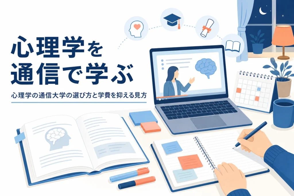 心理学を学べる通信大学の選び方と、学費を総額で比べる見方を紹介する記事のアイキャッチ