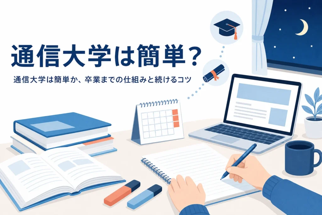 通信大学は簡単なのか、卒業が難しいと言われる理由と続けるコツを紹介する記事のアイキャッチ