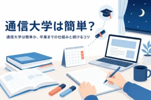 通信大学は簡単なのか、卒業が難しいと言われる理由と続けるコツを紹介する記事のアイキャッチ